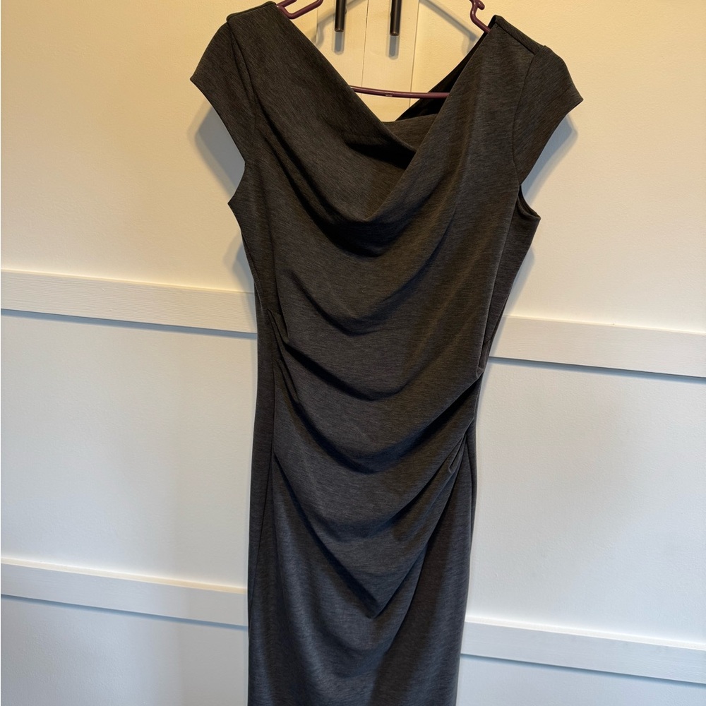 White House Black Market Gray Ruched Cowl Neck Dress